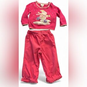 Vintage Talbots Kids Girls Pink Sweater And Pants Lot Snowman Ice Skating 2T